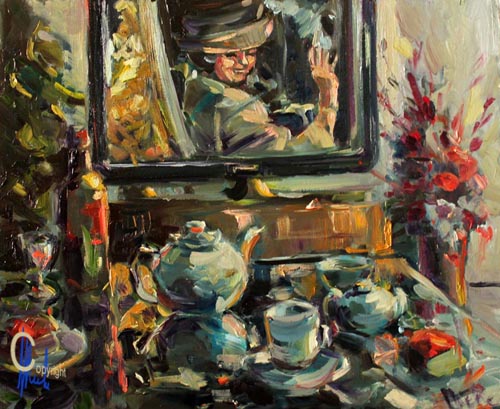 portret van beatrix op theevisite- gewoon thuis- door mieke van zundert